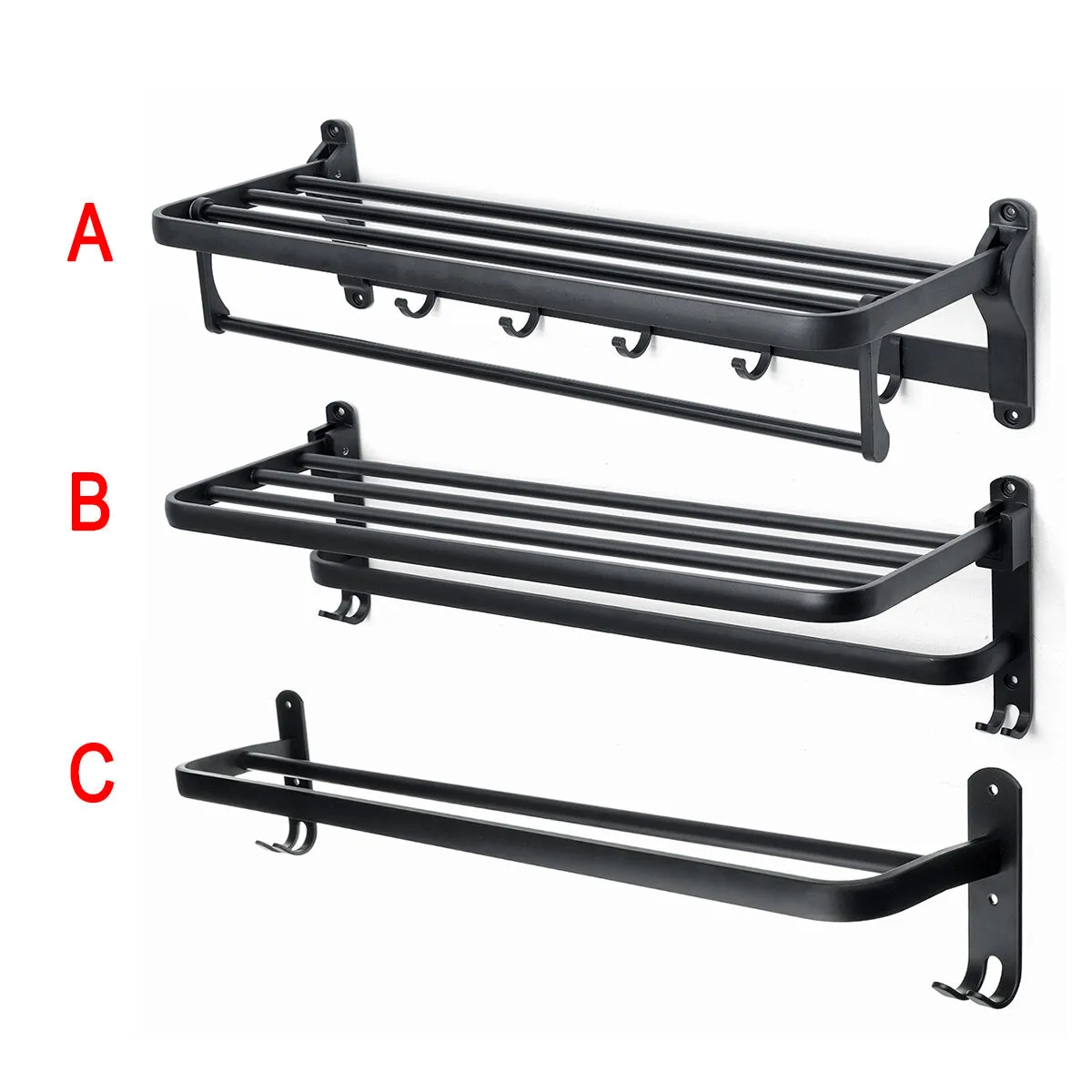 1 PCS Black towel rack space aluminum rack folding bathroom towel Shelf rack hotel hardware bathroom  50 / 60cm For Bathroom