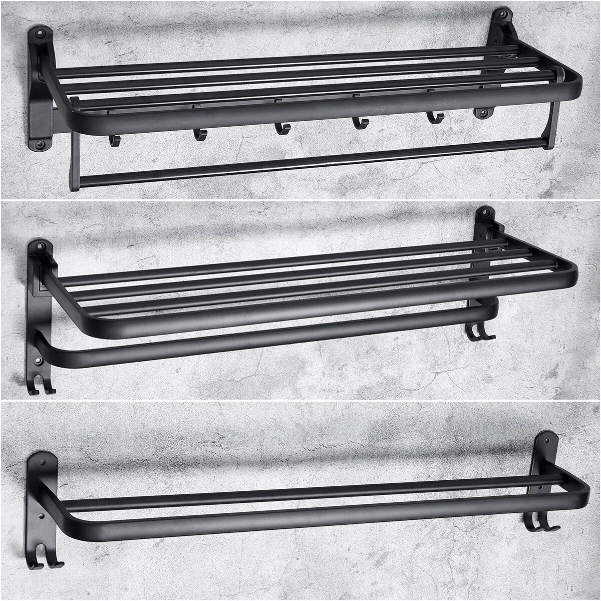 1 PCS Black towel rack space aluminum rack folding bathroom towel Shelf rack hotel hardware bathroom  50 / 60cm For Bathroom