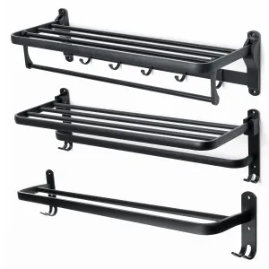 1 PCS Black towel rack space aluminum rack folding bathroom towel Shelf rack hotel hardware bathroom  50 / 60cm For Bathroom