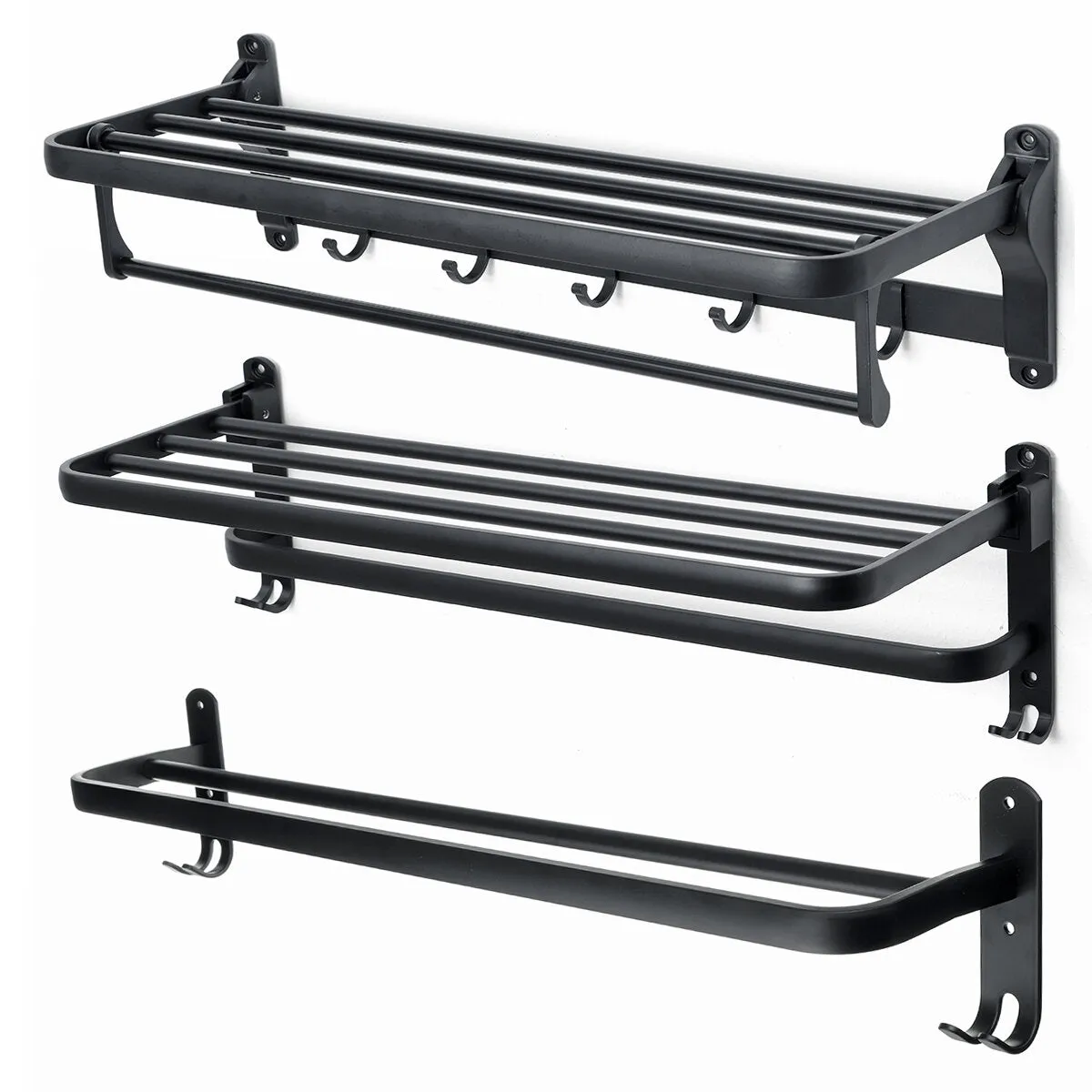 1 PCS Black towel rack space aluminum rack folding bathroom towel Shelf rack hotel hardware bathroom  50 / 60cm For Bathroom