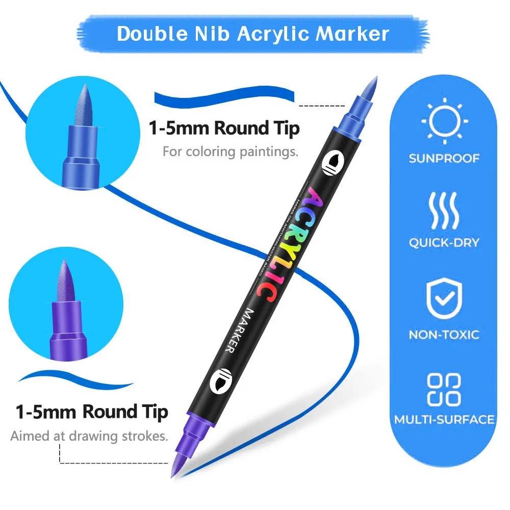 12-Pack Dual-Tip Acrylic Paint Markers | 24 Vibrant Colors | Waterproof & Quick-Dry for Art Projects
