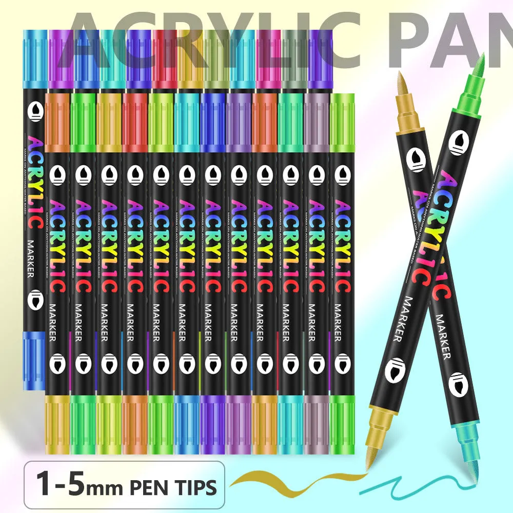 12-Pack Dual-Tip Acrylic Paint Markers | 24 Vibrant Colors | Waterproof & Quick-Dry for Art Projects