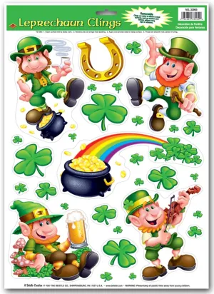 12" x 17" Leprechaun & Shamrock Window Clings