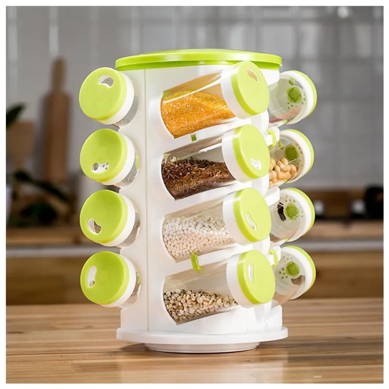 16-In-1 Rotating Spice Rack With Cutlery Holder