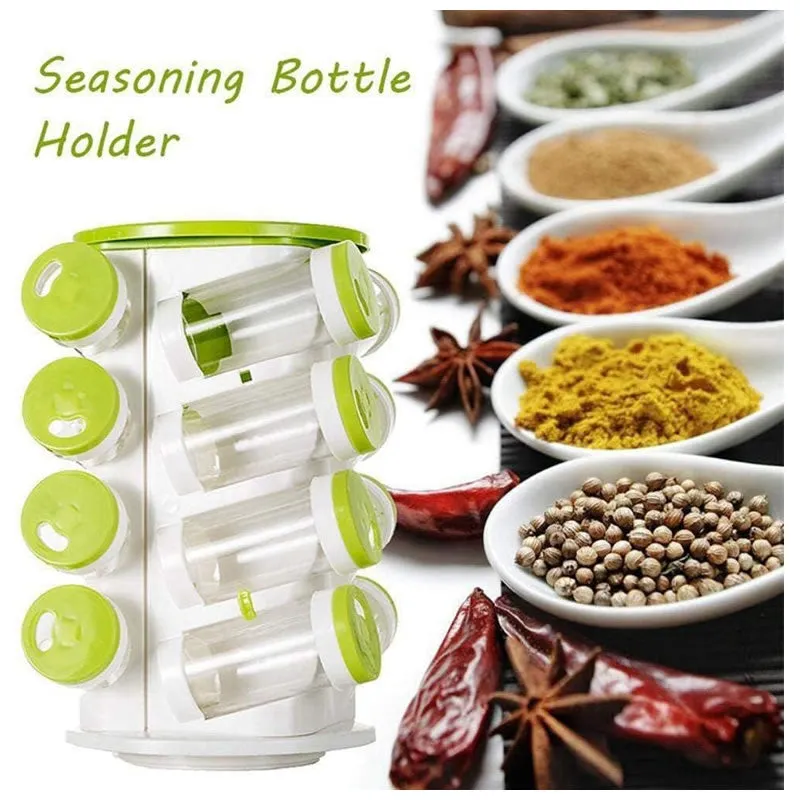 16-In-1 Rotating Spice Rack With Cutlery Holder
