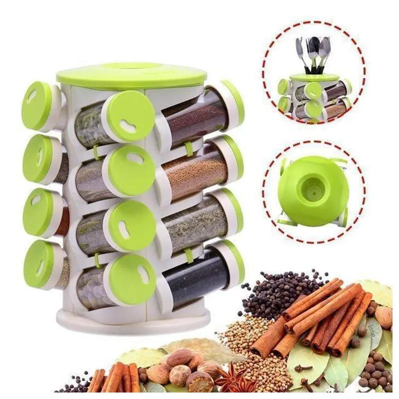 16-In-1 Rotating Spice Rack With Cutlery Holder