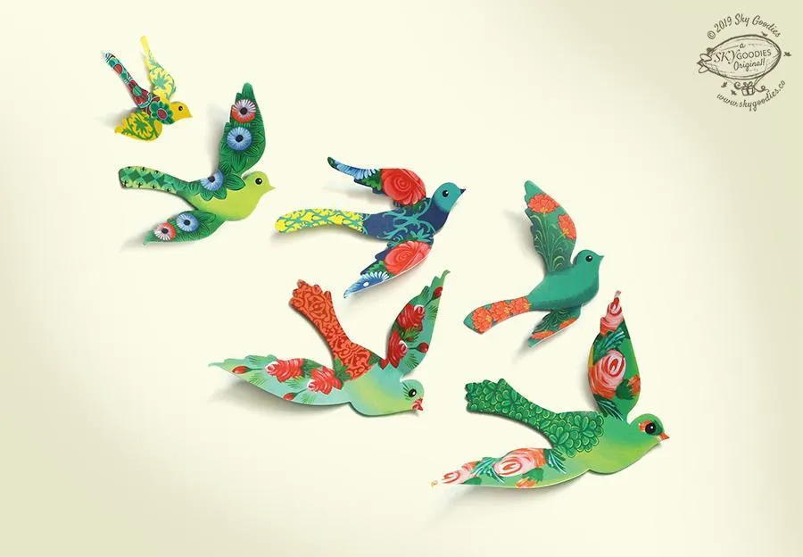 3 Packs of 24 Decorative Paper Birds - 72 Birds