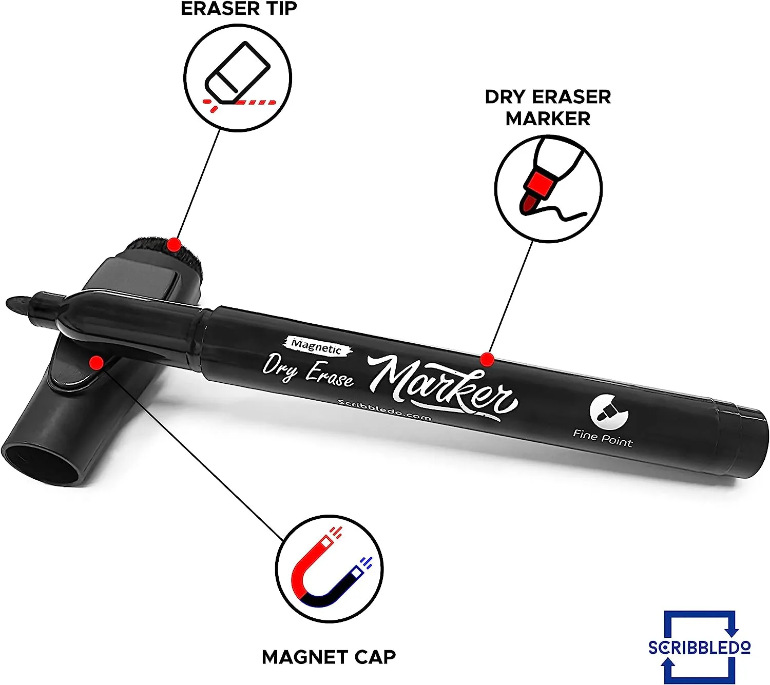 4 pack Magnetic Fine Tip Dry Erase Color Markers