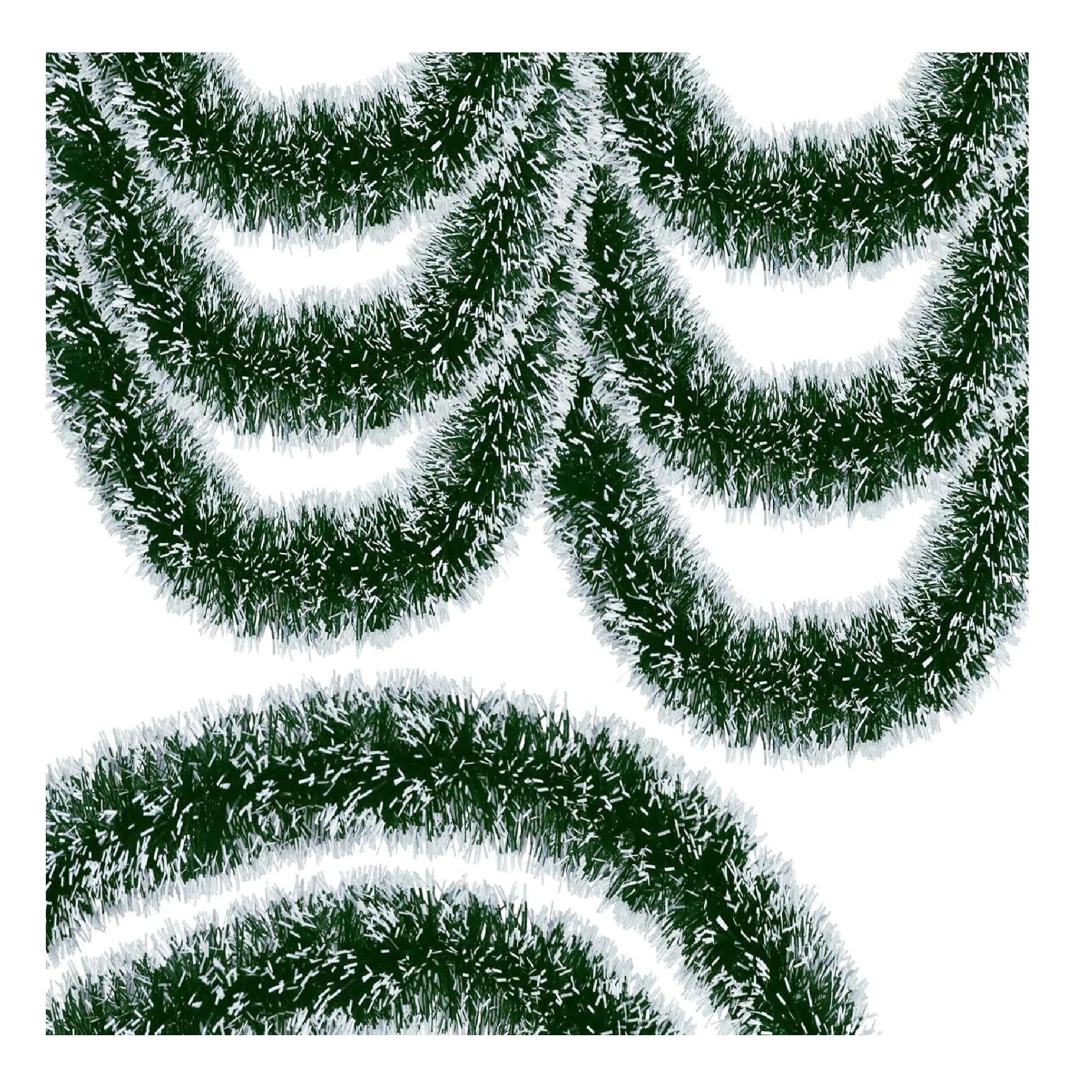 50Ft Christmas Tinsel Garland with Snowflake Tip,Green Metallic Twist Garland for Christmas Tree Decorations,Xmas Tree Decor Holiday Ceiling Hanging Indoor Outdoor Party Supplies