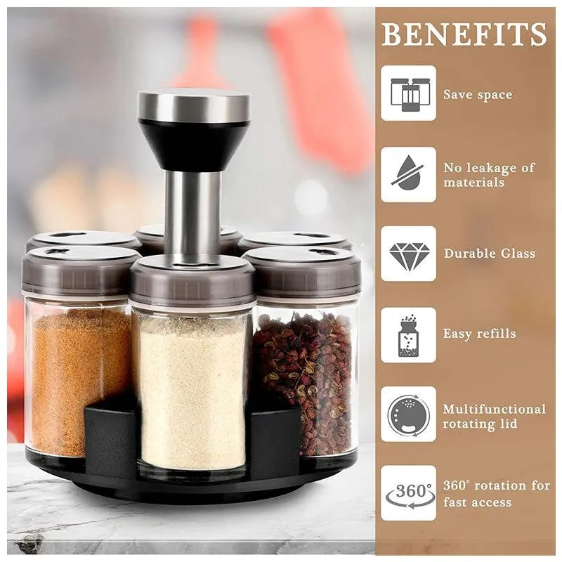 6 Pieces Clear Spice Bottles with a 360° Stand Base AD-342