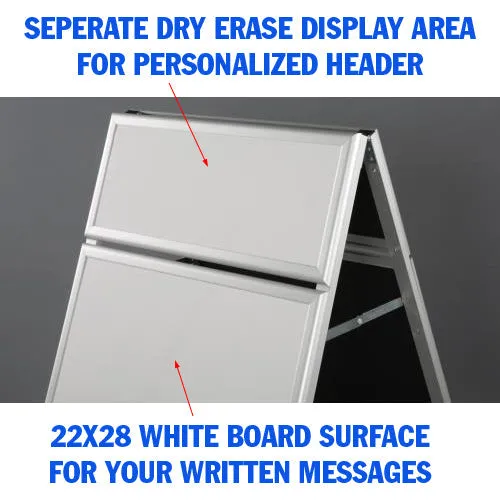 A-Board Dry Erase Whiteboard with Header Sidewalk Sign Holders