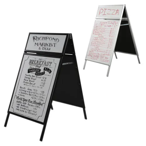 A-Board Dry Erase Whiteboard with Header Sidewalk Sign Holders
