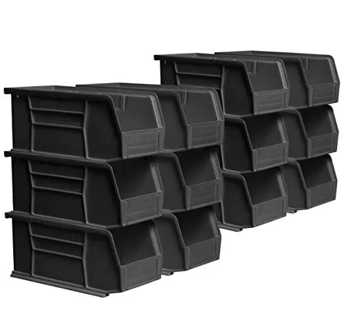 Akro-Mils 30230 AkroBins Plastic Hanging Stackable Storage Organizer Bin, 11-Inch x 5-Inch x 5-Inch, Black, 12-Pack