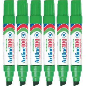 Artline 100 Permanent Marker 12mm Chisel Tip Thick Nib Green Box 6