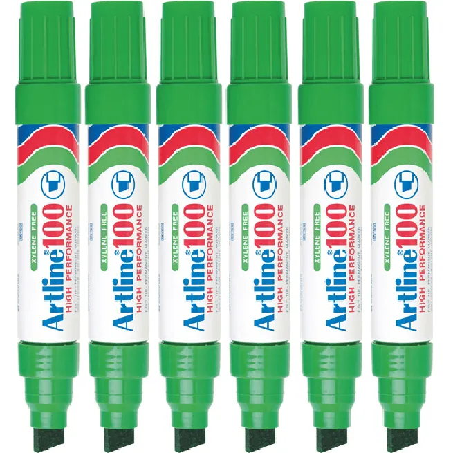 Artline 100 Permanent Marker 12mm Chisel Tip Thick Nib Green Box 6