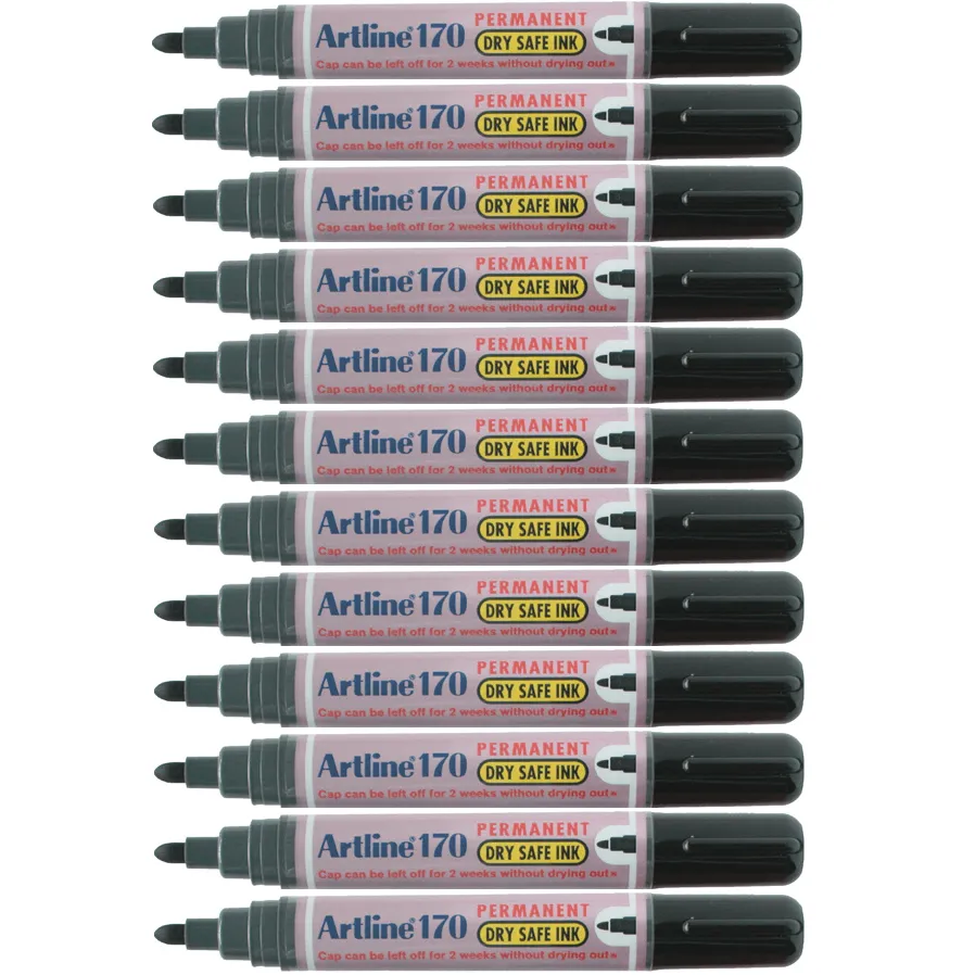 Artline 170 Permanent Marker 2mm Bullet Nib Black Box 12