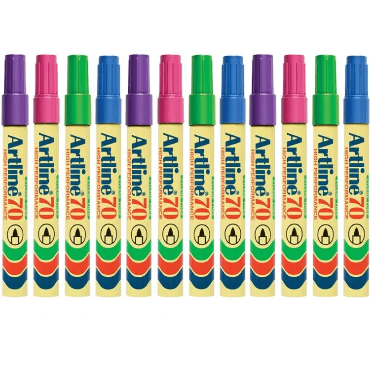 Artline 70 Permanent Marker 1.5mm Bullet Tip Brights Assorted Colours Box 12