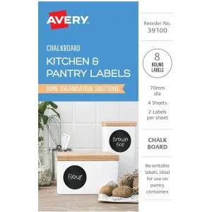 Avery 39100 Kitchen And Pantry Labels Circle 75Mm Black Chalkboard Pack 8
