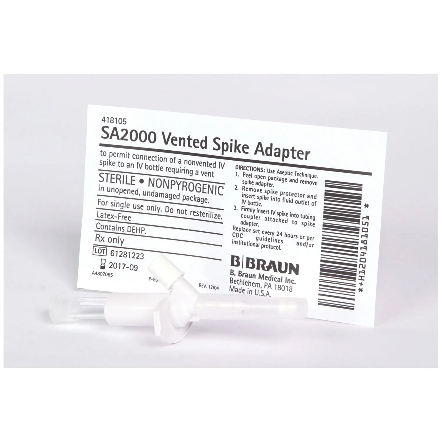 B BRAUN ADMIXTURE ACCESSORIES - Vented Spike Adapter, 50/cs (Rx), Non-Returnable (Continental US HI Only, Excluding IN and ND)