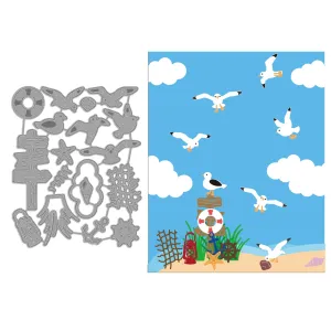 Beach Theme Die-Cuts Set Seagull Seashell Conch Cutting Dies for DIY Scrapbooking Festival Greeting Cards Diary Journal Making Paper Cutting Album Envelope Decoration