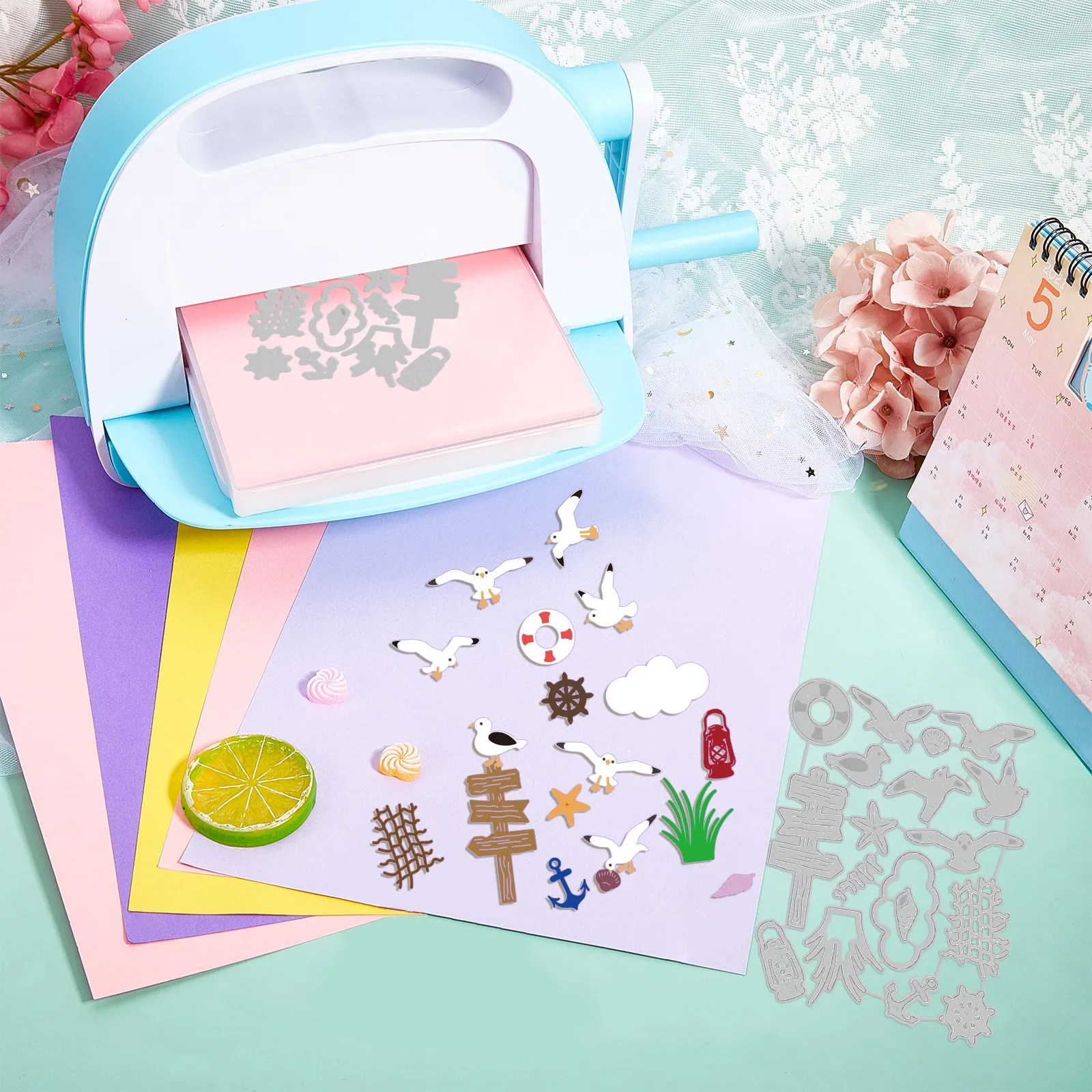 Beach Theme Die-Cuts Set Seagull Seashell Conch Cutting Dies for DIY Scrapbooking Festival Greeting Cards Diary Journal Making Paper Cutting Album Envelope Decoration