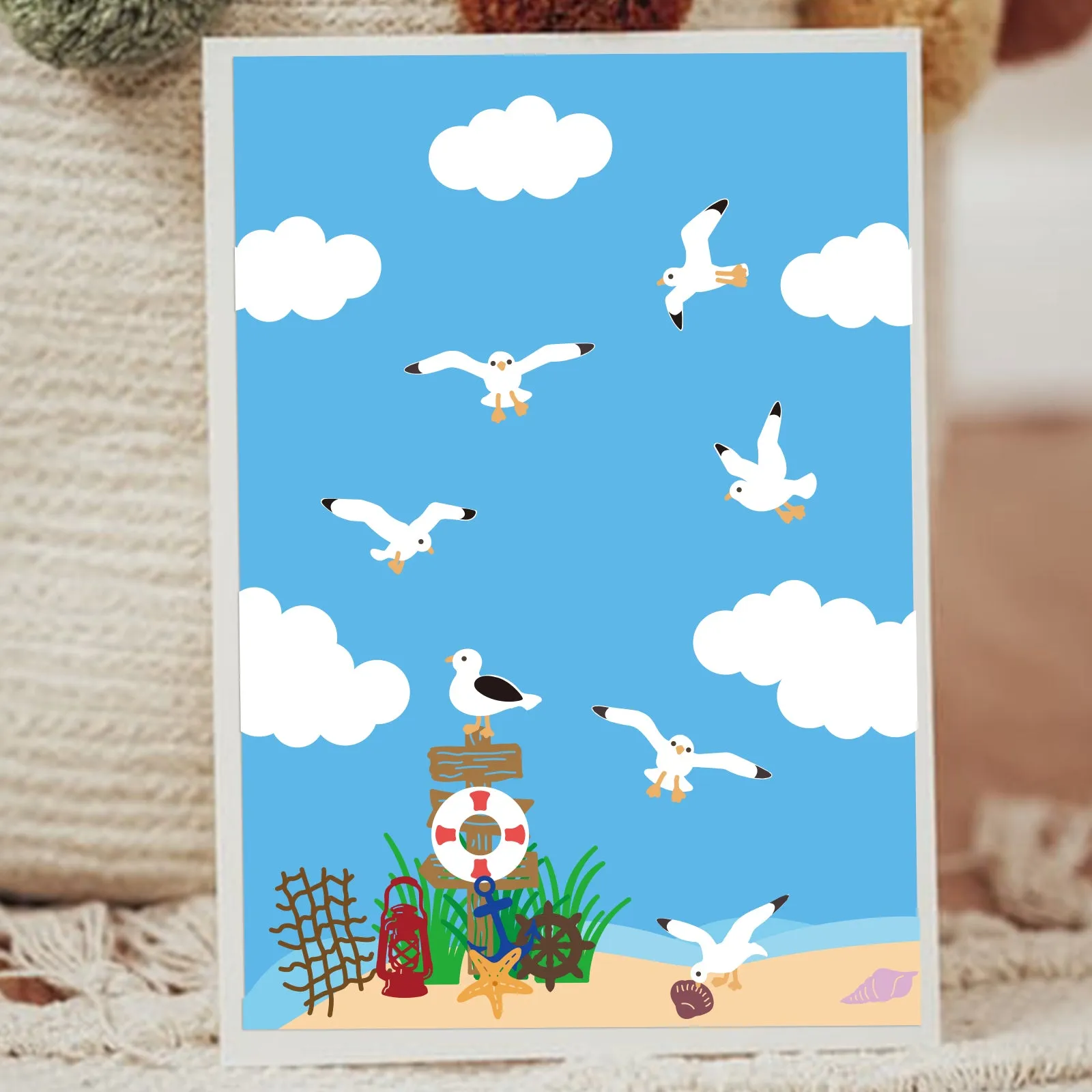 Beach Theme Die-Cuts Set Seagull Seashell Conch Cutting Dies for DIY Scrapbooking Festival Greeting Cards Diary Journal Making Paper Cutting Album Envelope Decoration
