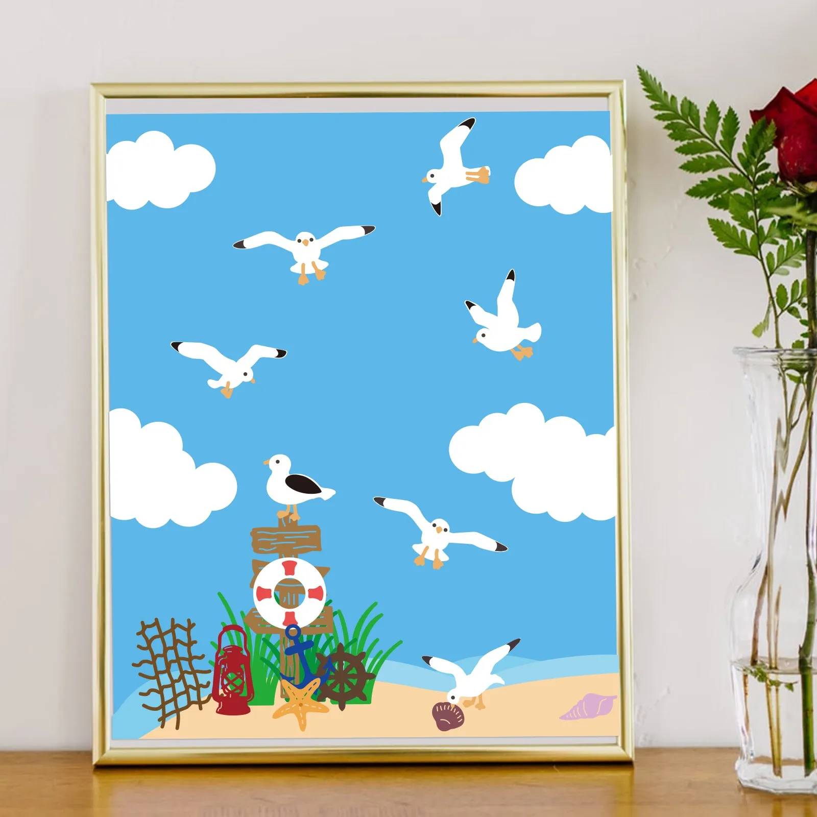 Beach Theme Die-Cuts Set Seagull Seashell Conch Cutting Dies for DIY Scrapbooking Festival Greeting Cards Diary Journal Making Paper Cutting Album Envelope Decoration