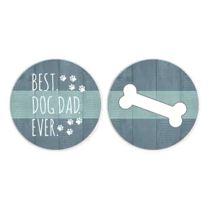 Best Dog Dad Blue Stripe 2.75 x 2.75 Absorbent Ceramic Car Coasters Pack of 2