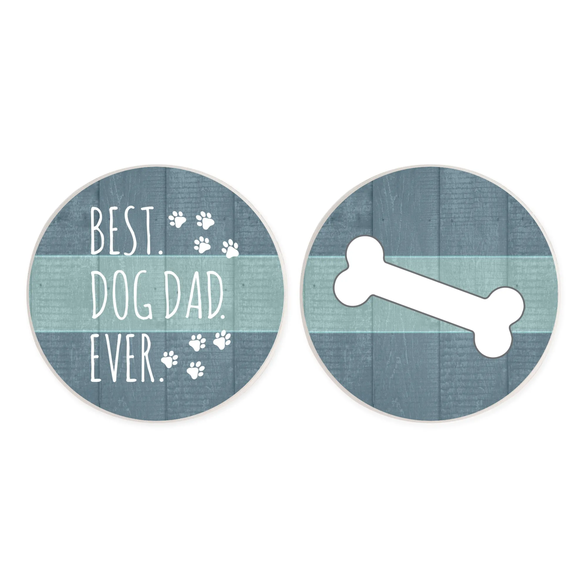 Best Dog Dad Blue Stripe 2.75 x 2.75 Absorbent Ceramic Car Coasters Pack of 2