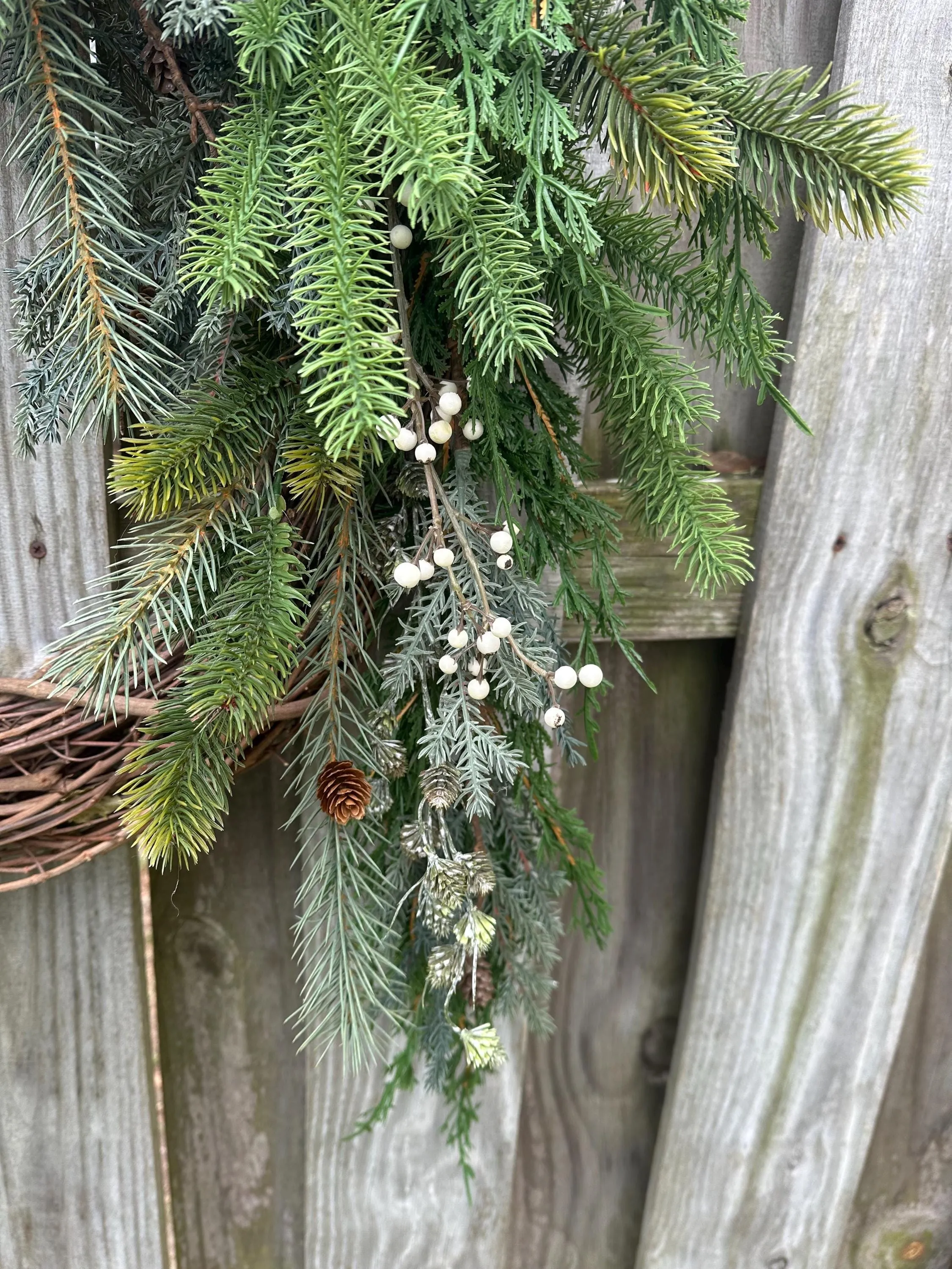 Cascading Winter Pine Wreath with Berries and Pinecones
