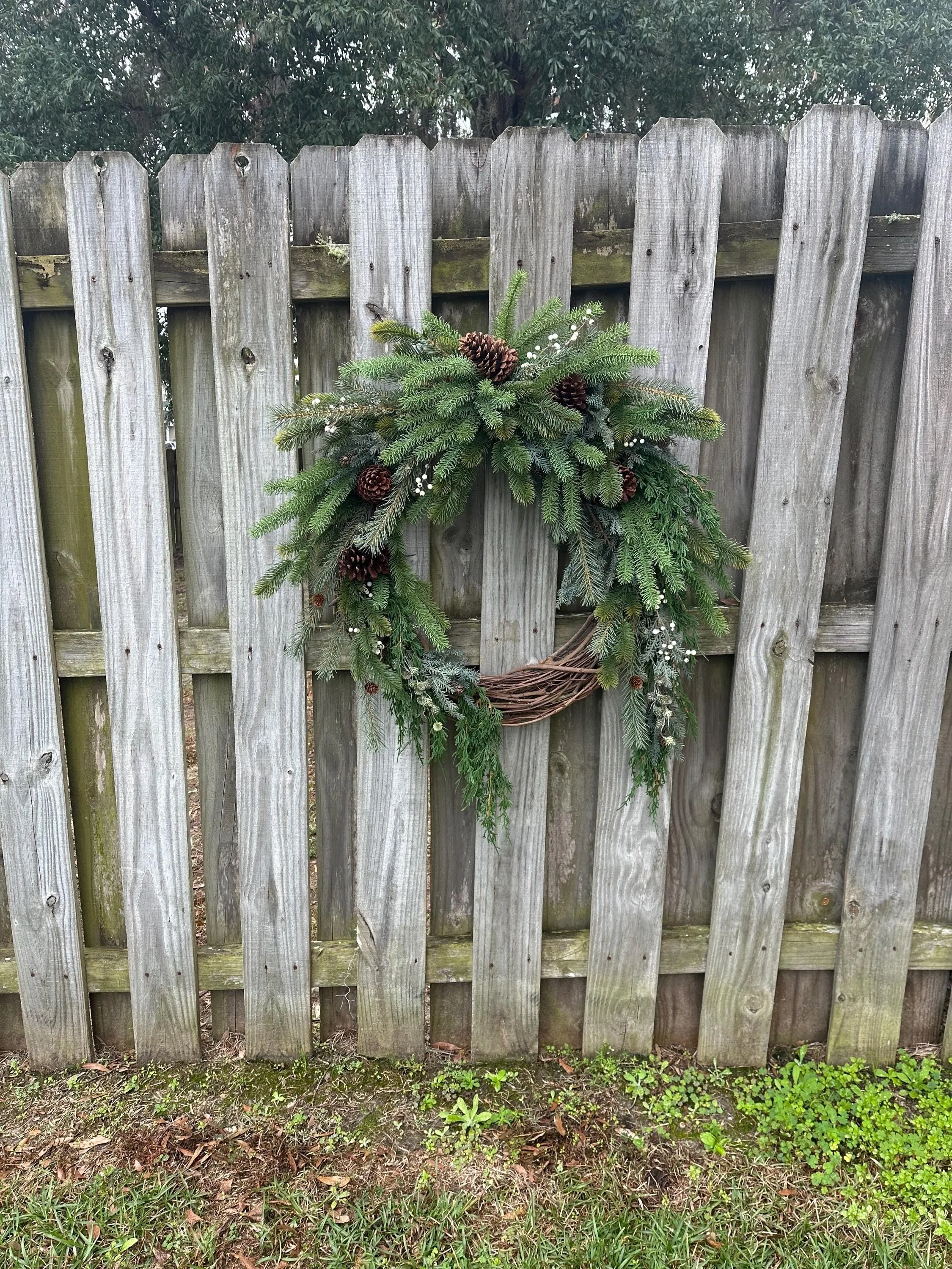 Cascading Winter Pine Wreath with Berries and Pinecones