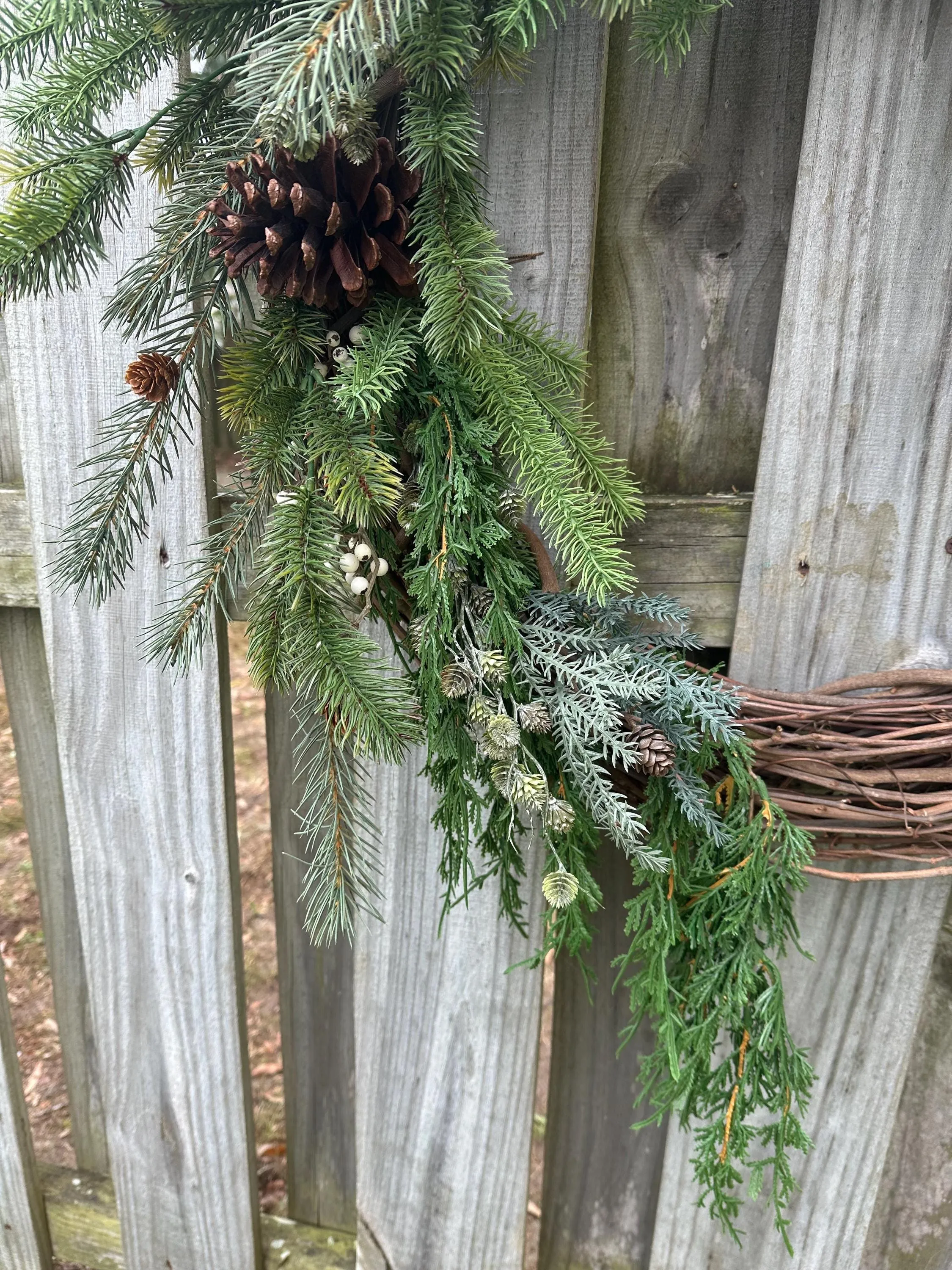 Cascading Winter Pine Wreath with Berries and Pinecones