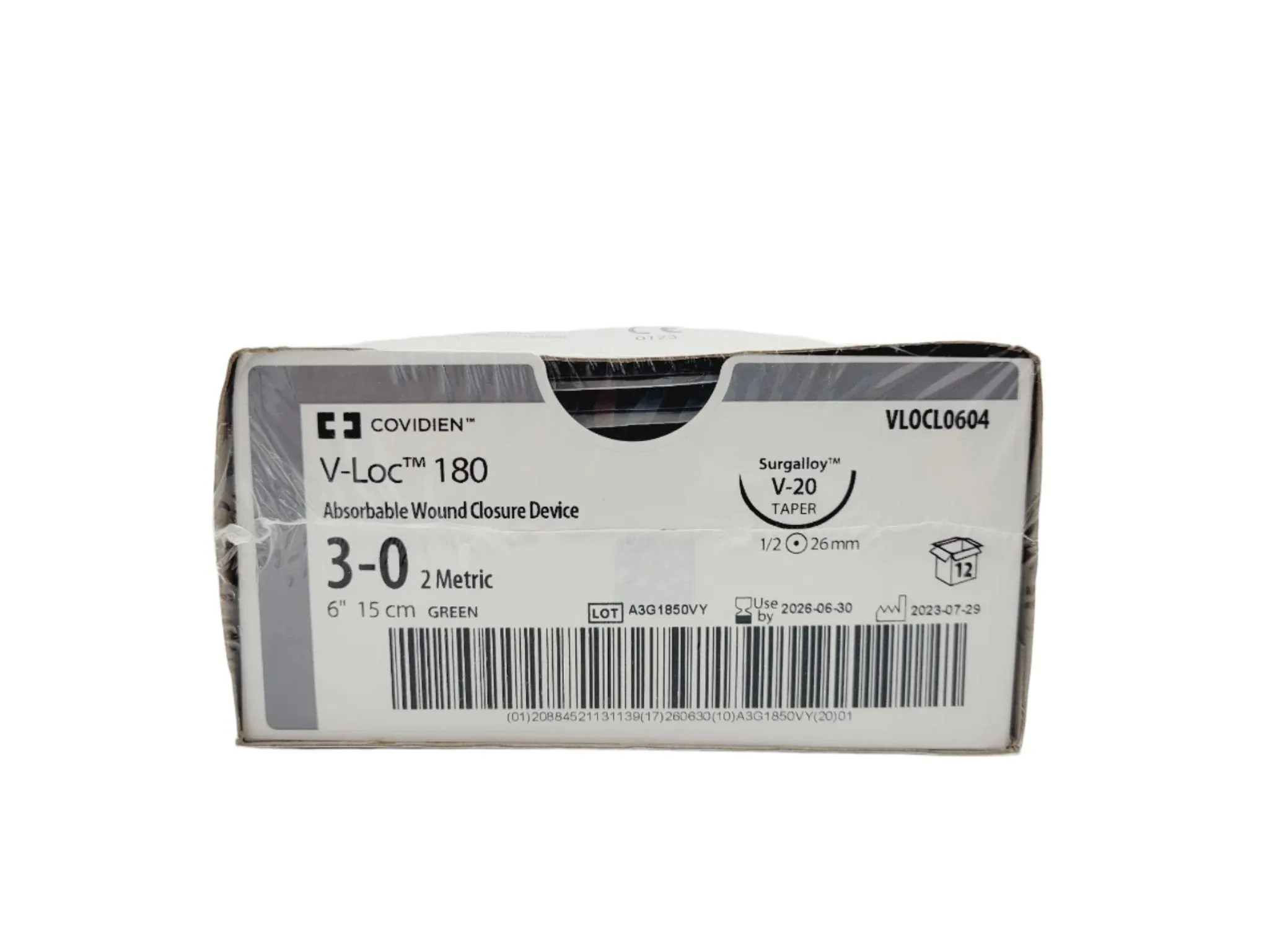 Covidien VLOCL0604 3-0 V-Loc 180 1X6" V-20 BARBED POLYGLYCONATE, Box of 12