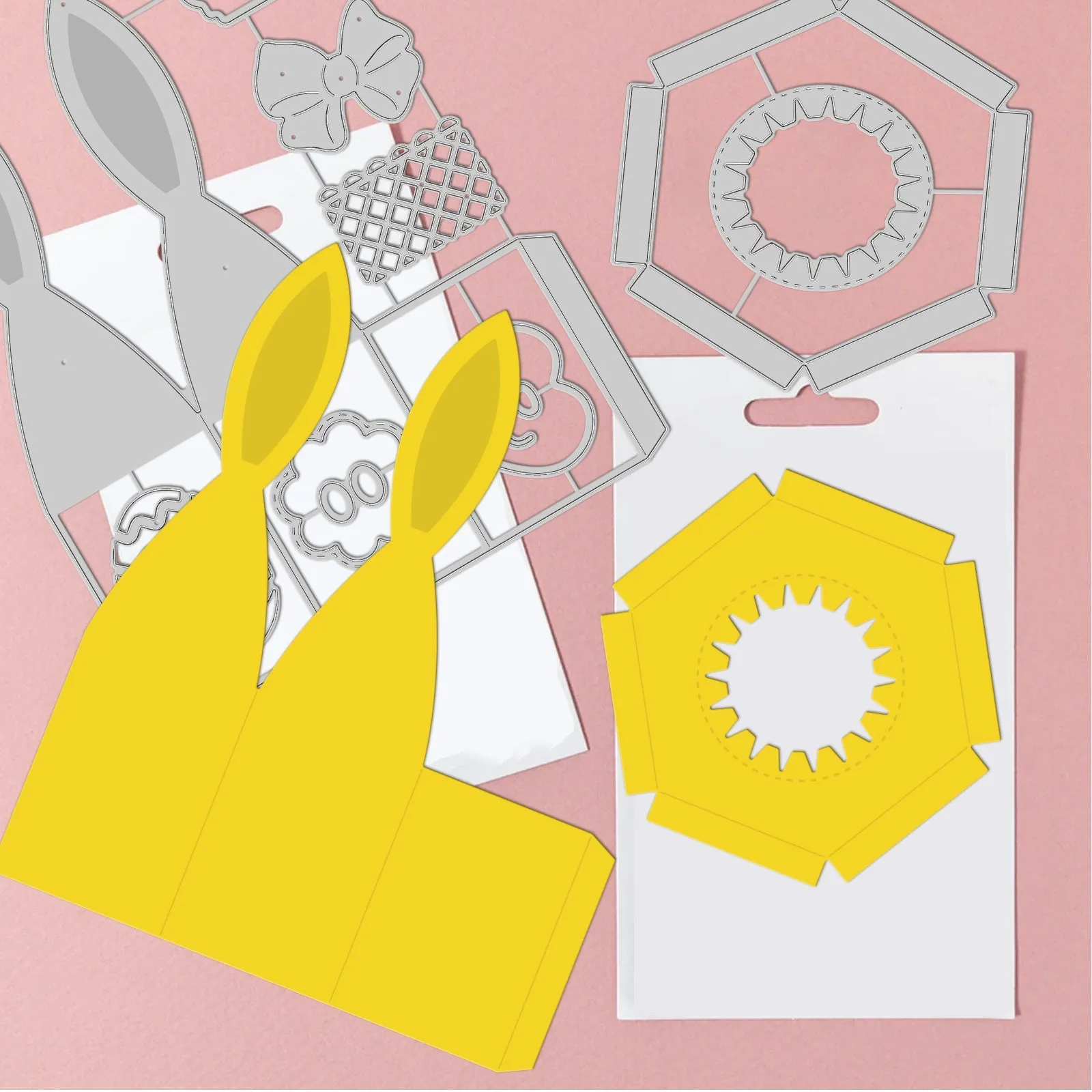 CRASPIRE Bunny Ear Boxes, Easter Carbon Steel Cutting Dies Stencils, for DIY Scrapbooking/Photo Album, Decorative Embossing DIY Paper Card
