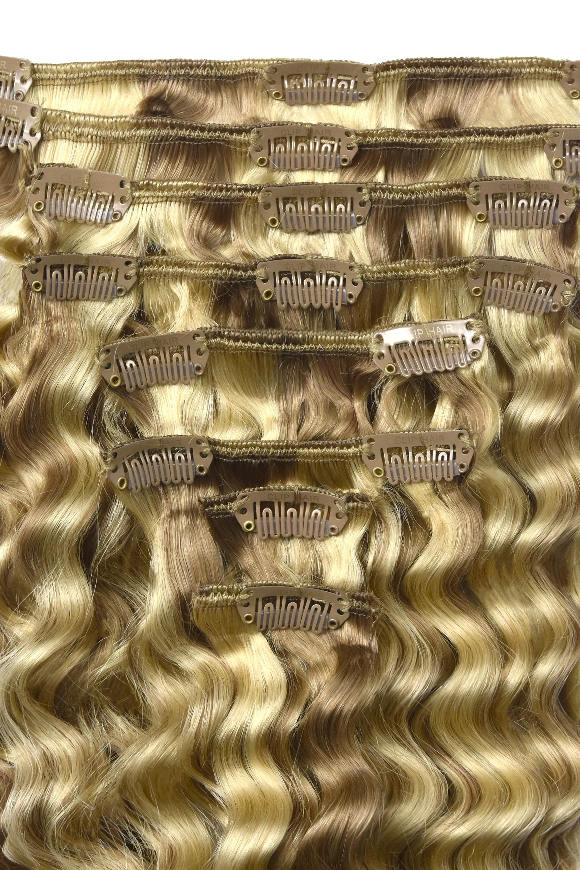 Curly Clip-In Human Hair Extensions - Biscuit Blondey (#18/613)