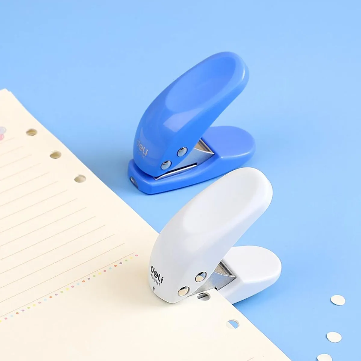 deli Single Hole Puncher No. 0111, 10 Sheets Capacity, Assorted Colors