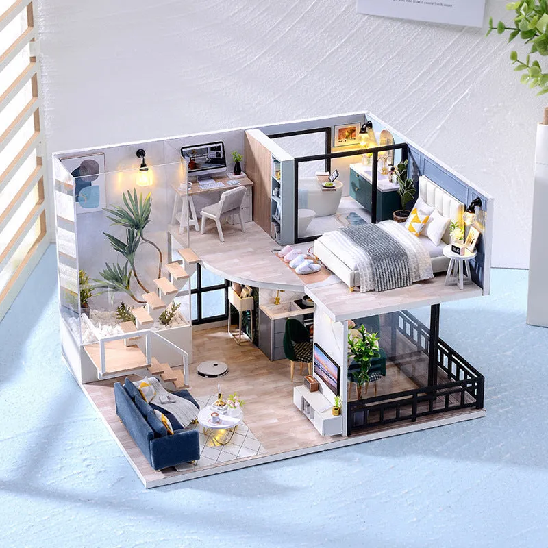 Diydollhouse Miniature with Furniture, Model Attic Gift Toys