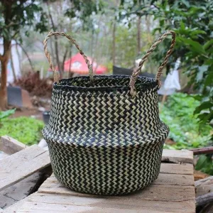 Eco-Conscious Seagrass and Bamboo Foldable Storage Baskets - Chic Organizers for Stylish Home Solutions