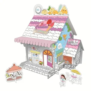 Educational Paper Toy | Mini DIY Creative Coloring Cardboard House - Ice Cream Shop