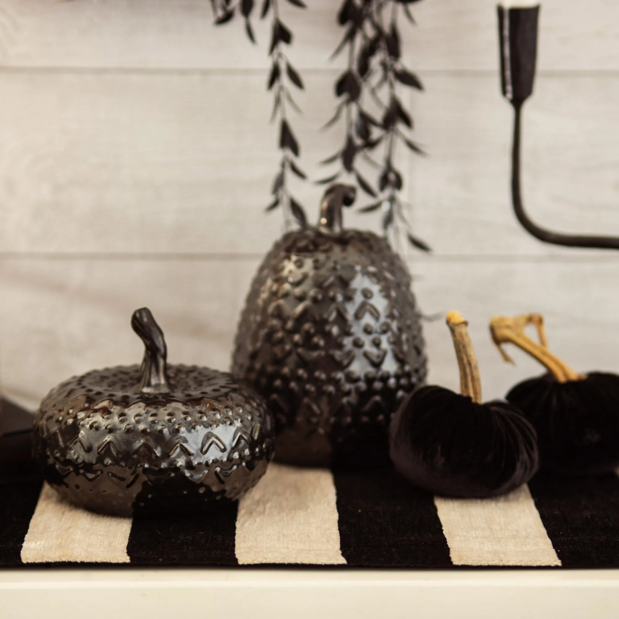 Eerie Black Ceramic Halloween Textured Thanksgiving Pumpkin Decor