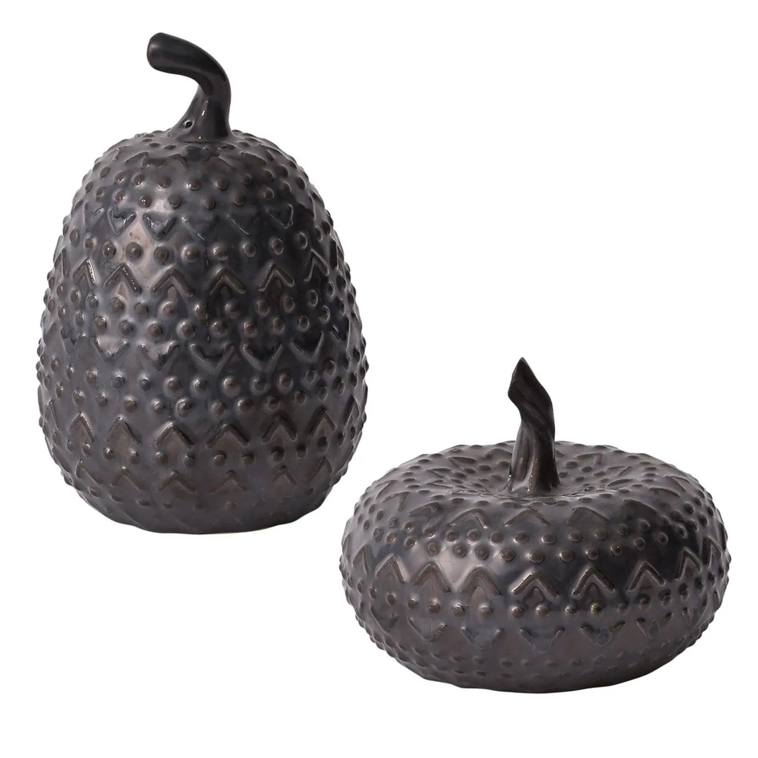 Eerie Black Ceramic Halloween Textured Thanksgiving Pumpkin Decor