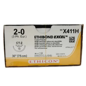 Ethicon ETHIBOND EXCEL X411H 2-0 CT-2 26mm Coated Polyester 30", Box of 36