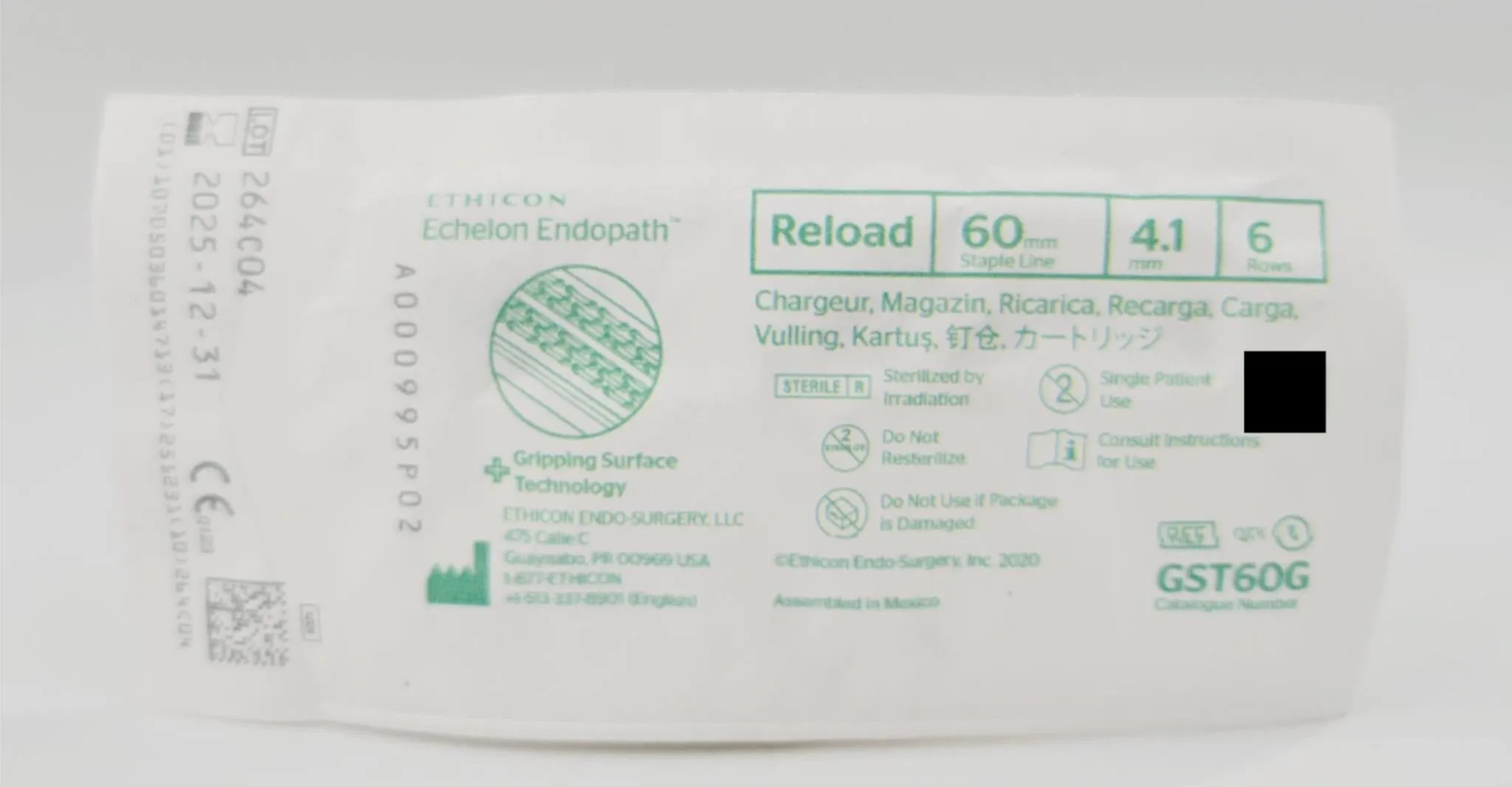 Ethicon GST60G Endopath Endoscopic Liner Cutter Reload Green 60mm EXP 12/31/25