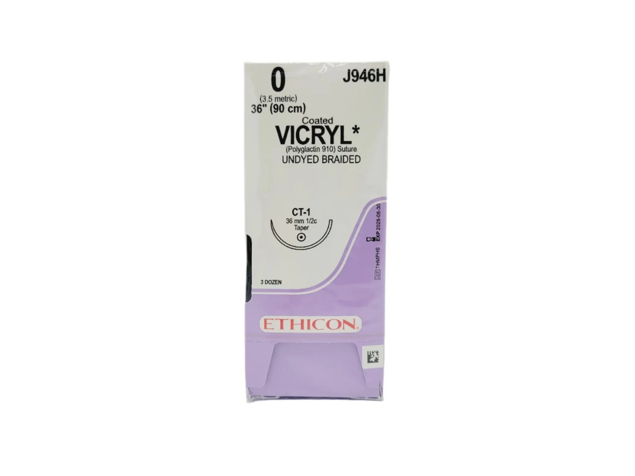 Ethicon J946H 0 COATED VICRYL UNDYED 1X36" CT-1 Box of 36