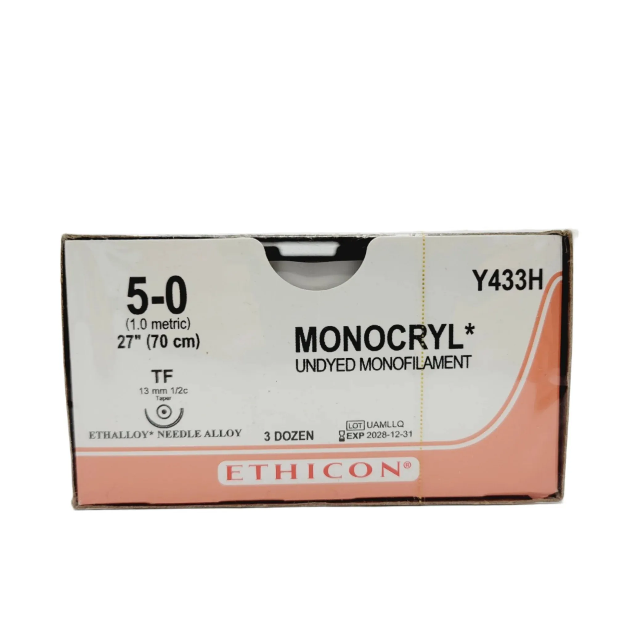 Ethicon MONOCRYL Y433H 5-0 TF 13mm Undyed Monofilament 27"  Box of 3 Dozen
