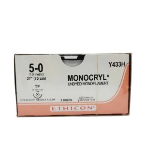 Ethicon MONOCRYL Y433H 5-0 TF 13mm Undyed Monofilament 27"  Box of 3 Dozen