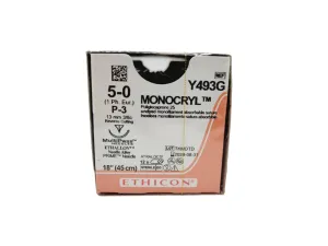 Ethicon MONOCRYL Y493G 5-0 P-3 13mm Poliglecaprone 25 18", Box of 12