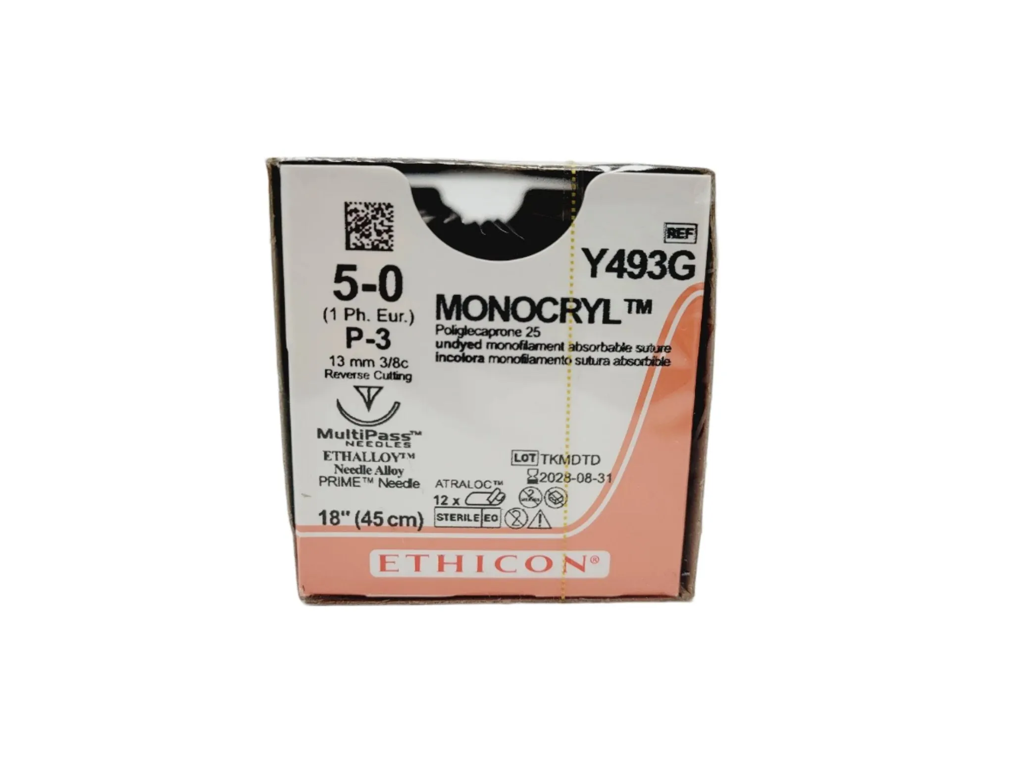 Ethicon MONOCRYL Y493G 5-0 P-3 13mm Poliglecaprone 25 18", Box of 12