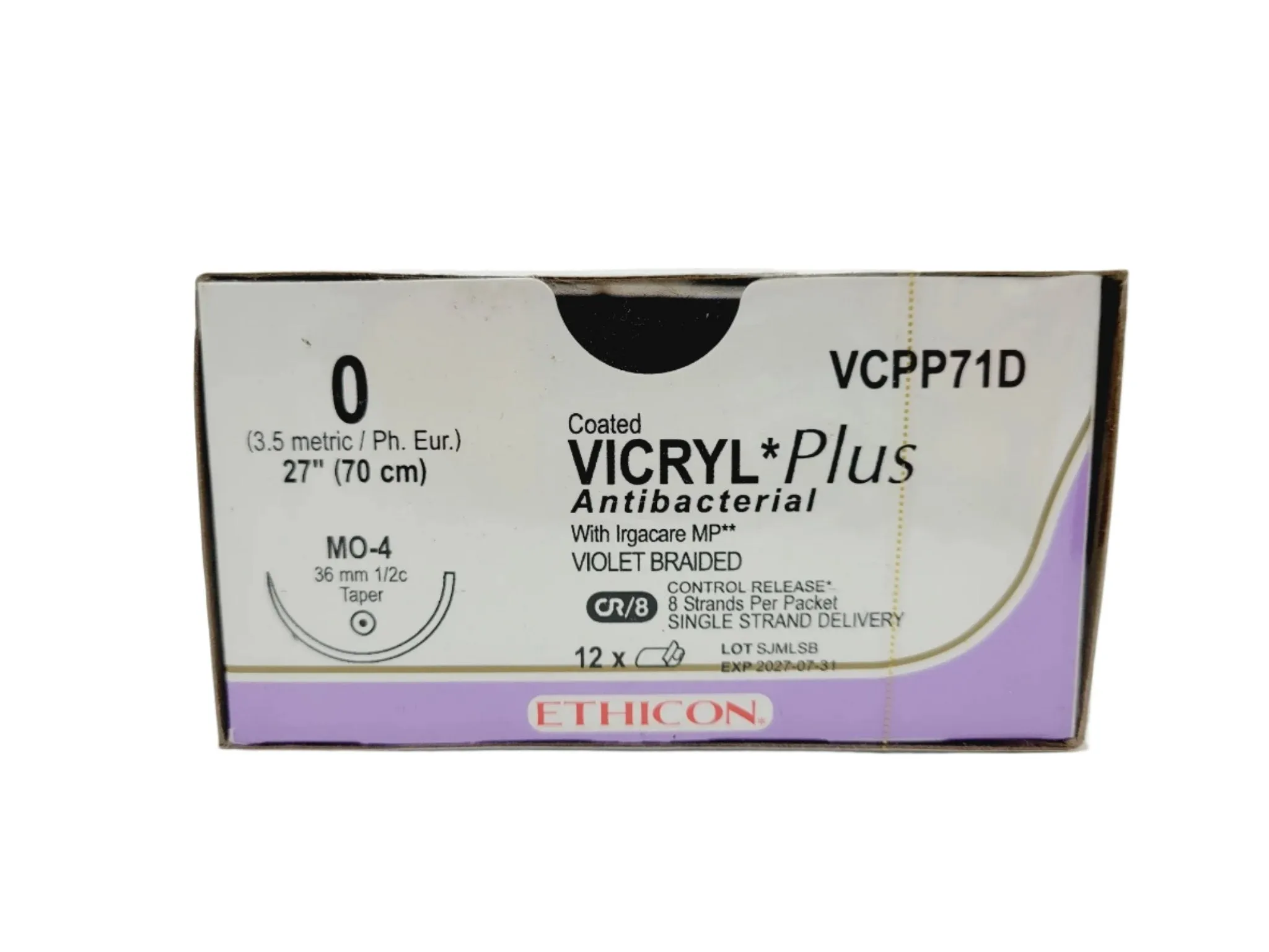 Ethicon VCPP71D 0 COATED VICRYL PLUS VIOLET 8X27" MO-4 CR, Box of 12