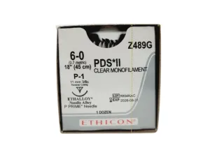 Ethicon Z489G 6-0 PDS II UNDYED 1X18" P-1 MULTIPASS Box of 12